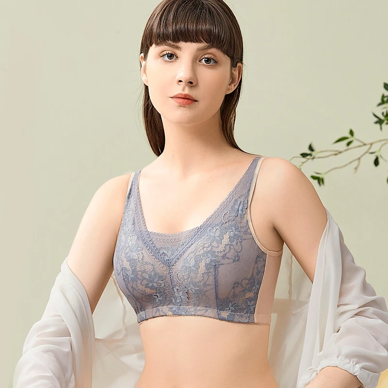 冬季女士义乳文胸大码抹胸薄款蕾丝无钢圈透气内衣