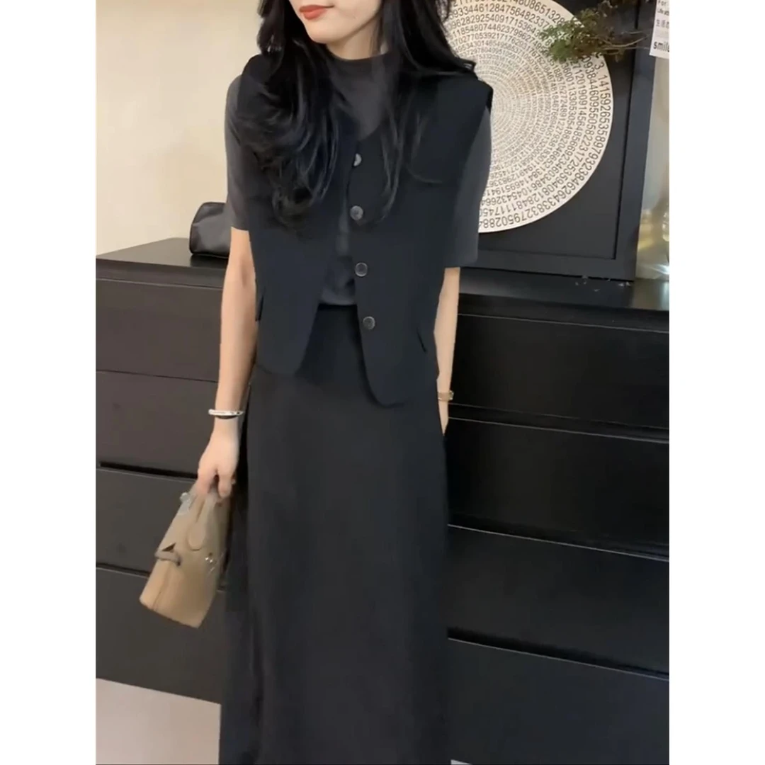 网红秋季新款时尚套装西装洋气职业短袖半身裙显瘦三件套小个子