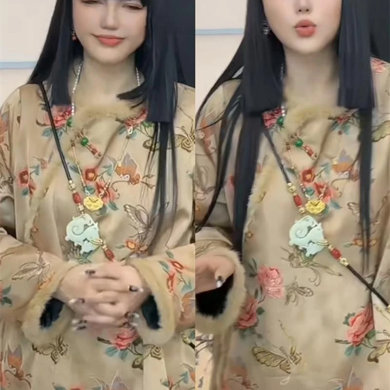 2024秋冬季爆款国风毛毛边旗袍上衣宽松保暖显瘦时尚新中式小衫