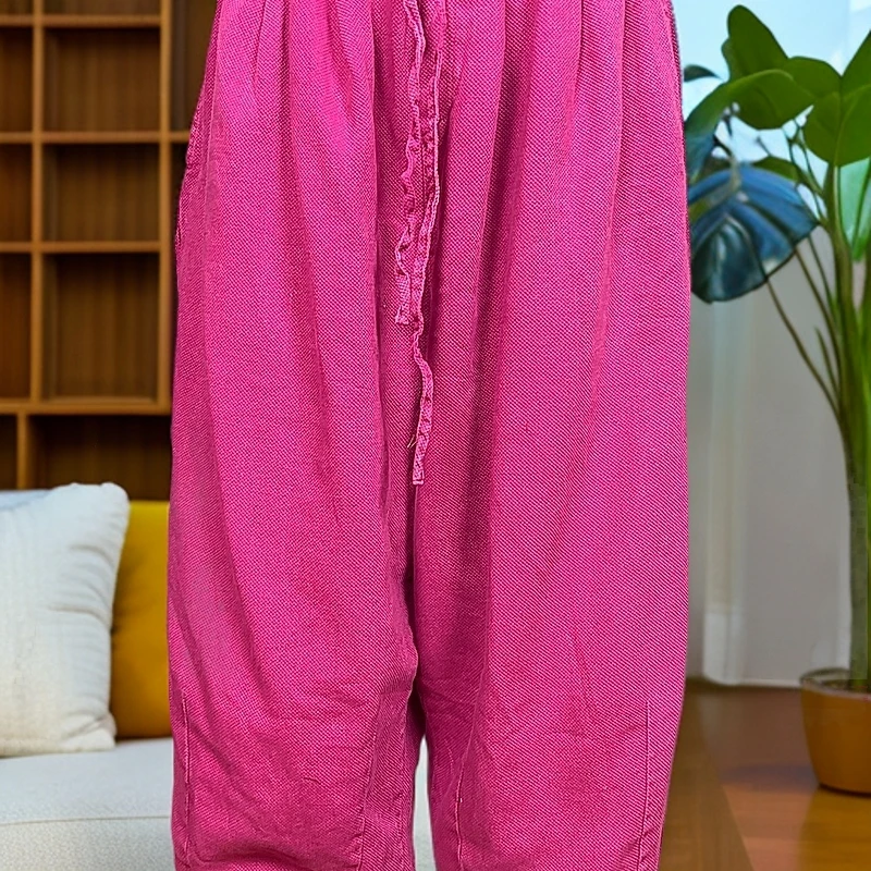 【棉娃娃原创】冬款双层加厚编织棉麻宽松棉裤