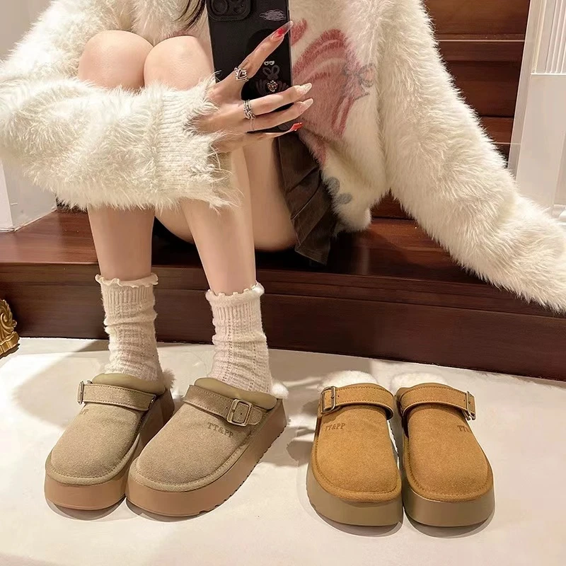 爆款厚底勃肯鞋女毛毛拖鞋外穿2024秋冬季加绒雪地靴包头半拖899