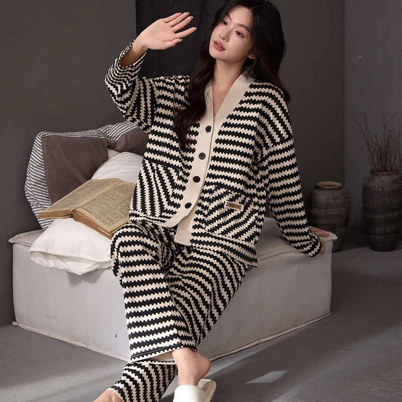 高级感纯棉女士睡衣春秋款女款长袖秋款家居服套装秋冬季全棉大码