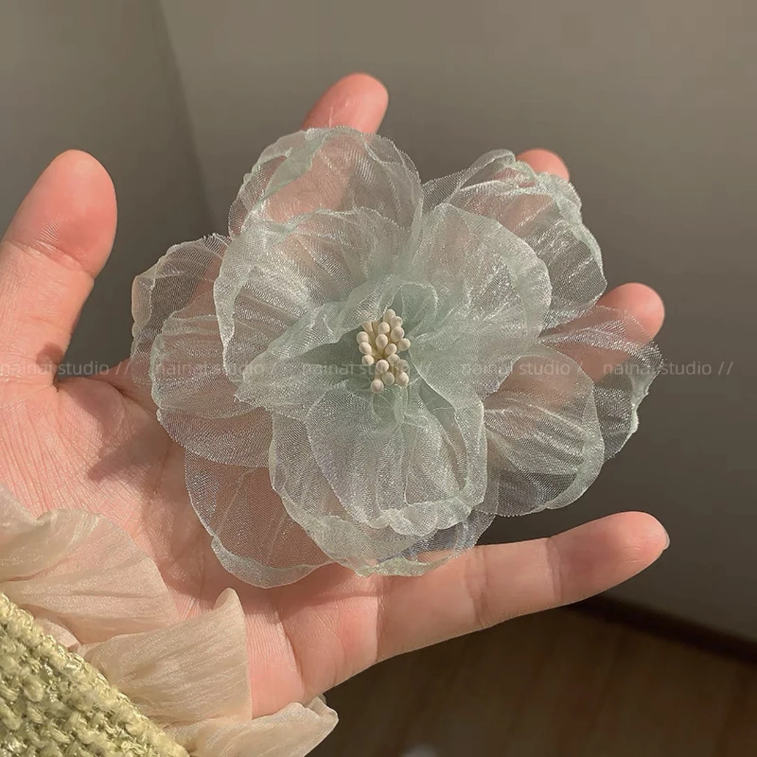 白月光欧根纱花朵发夹女侧边刘海夹网纱鸭嘴夹纯欲风发卡头饰发饰