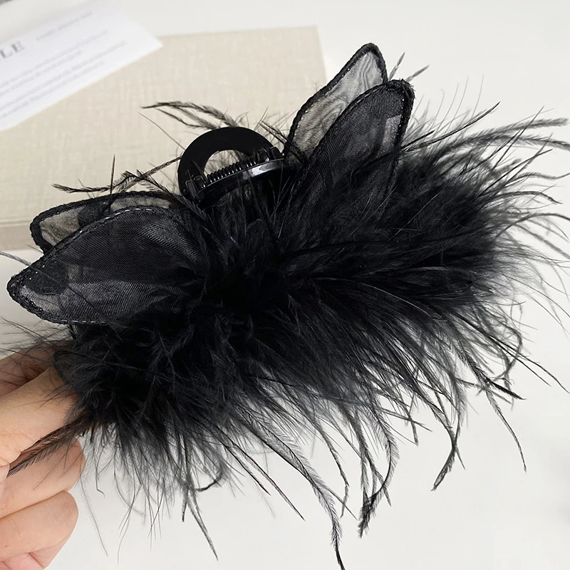 【精灵猫抓夹】大号显发量秋冬新款纯欲风羽毛鲨鱼夹后脑勺盘发饰