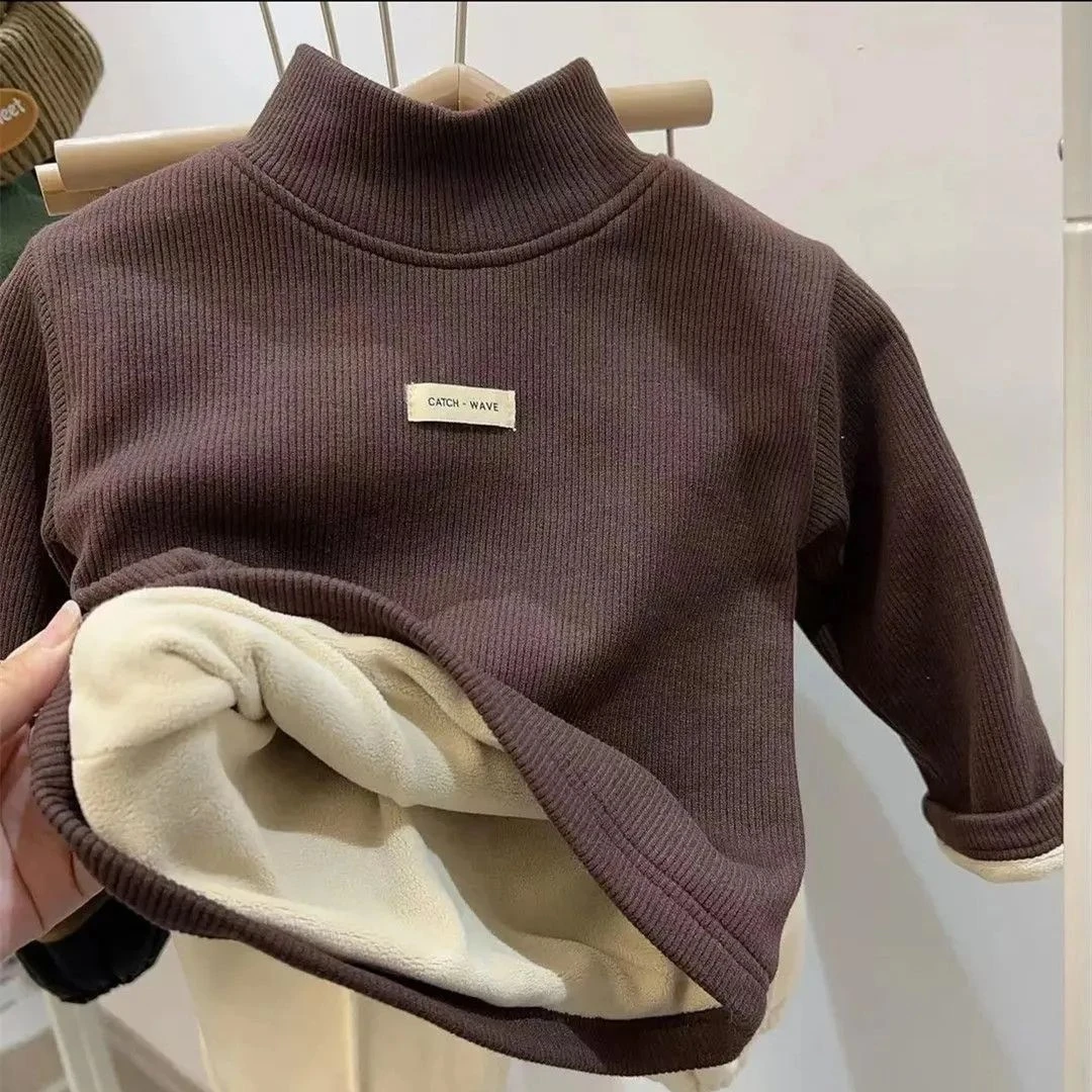 秋冬新款儿童衣服新款宝宝加厚半高领T恤冬韩版男女童打底衫加绒