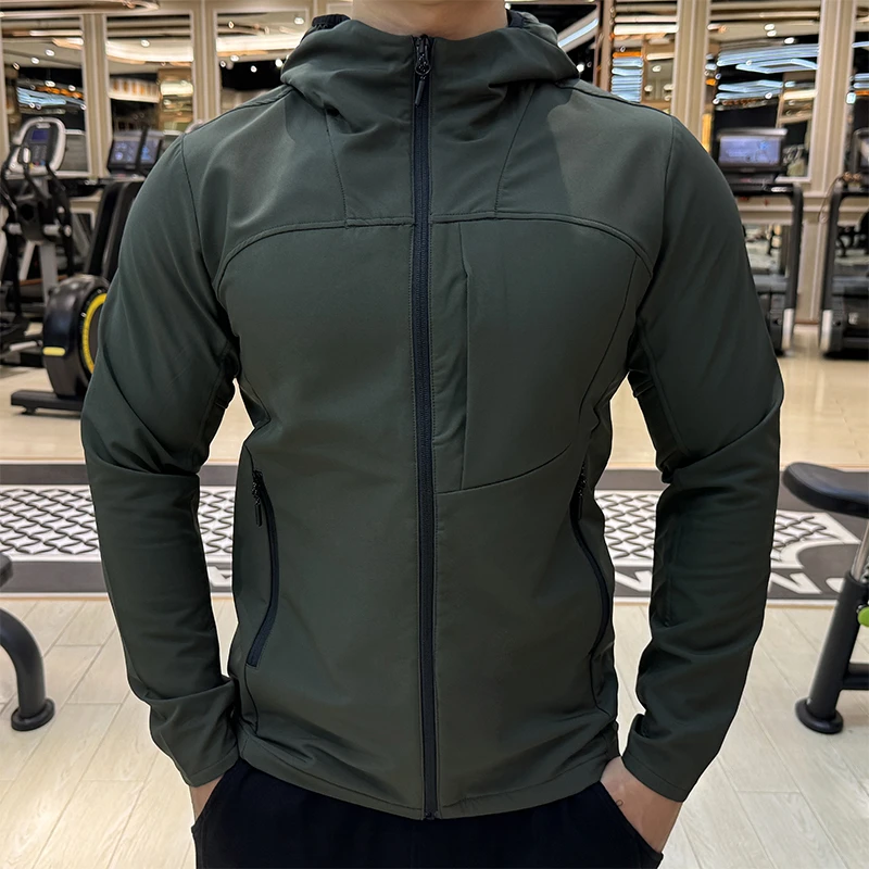 运动连帽外套男秋季防风防水保暖修身夹克跑步健身训练服晨跑长袖