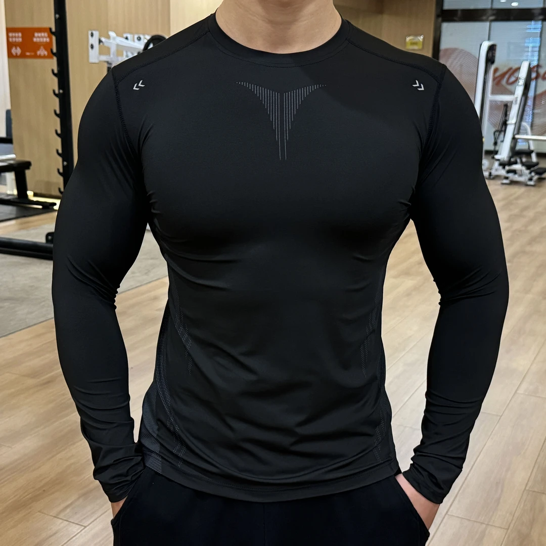 秋冬季健身服男紧身衣长袖高弹力速干运动T恤跑步训练圆领打底衫