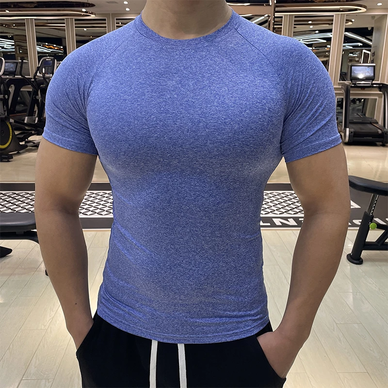 健身服男士透气高弹力速干衣夏季纯色紧身短袖跑步训练T恤打底衫
