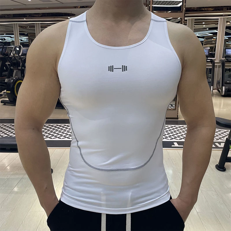 运动背心男夏季透气高弹力速干衣吸汗紧身无袖跑步健身训练篮球服