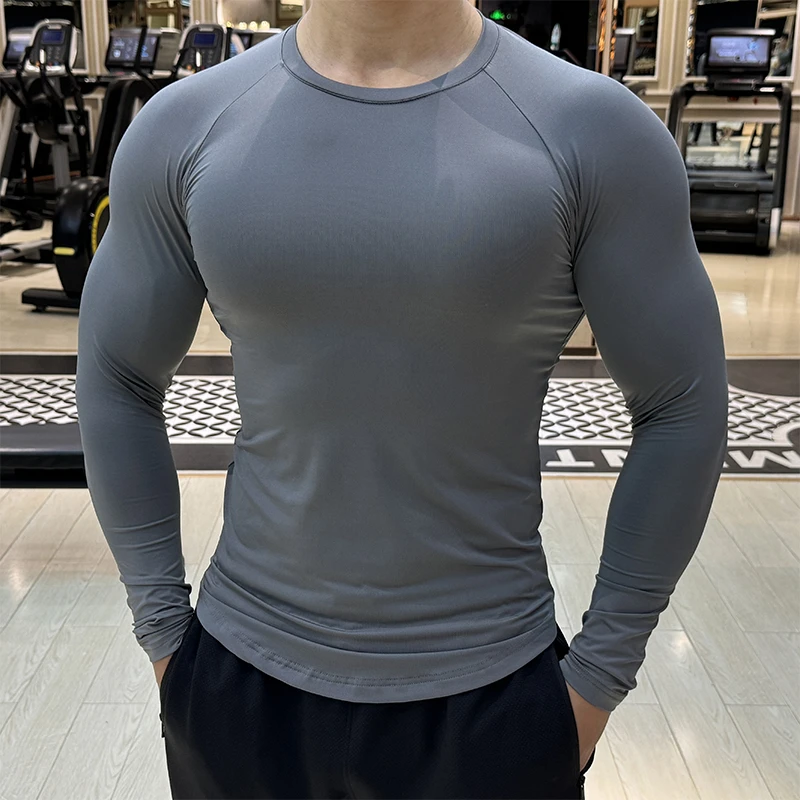紧身T恤长袖男士修身弹力服秋季薄款速干衣服跑步训练上衣打底衫