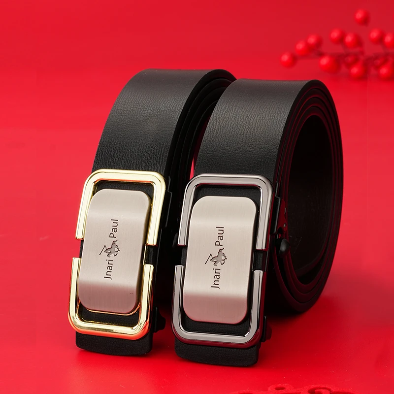 保罗真皮腰带无牙自动扣男士腰带浮雕合金高档时尚真皮商务裤腰带