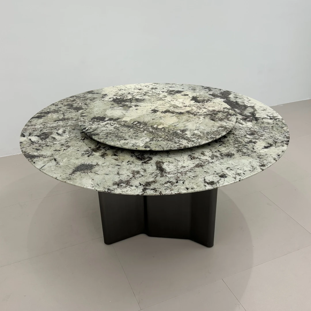 意式现代天然雪山兰奢石餐桌家用大理石极简不锈钢餐桌简约轻奢
