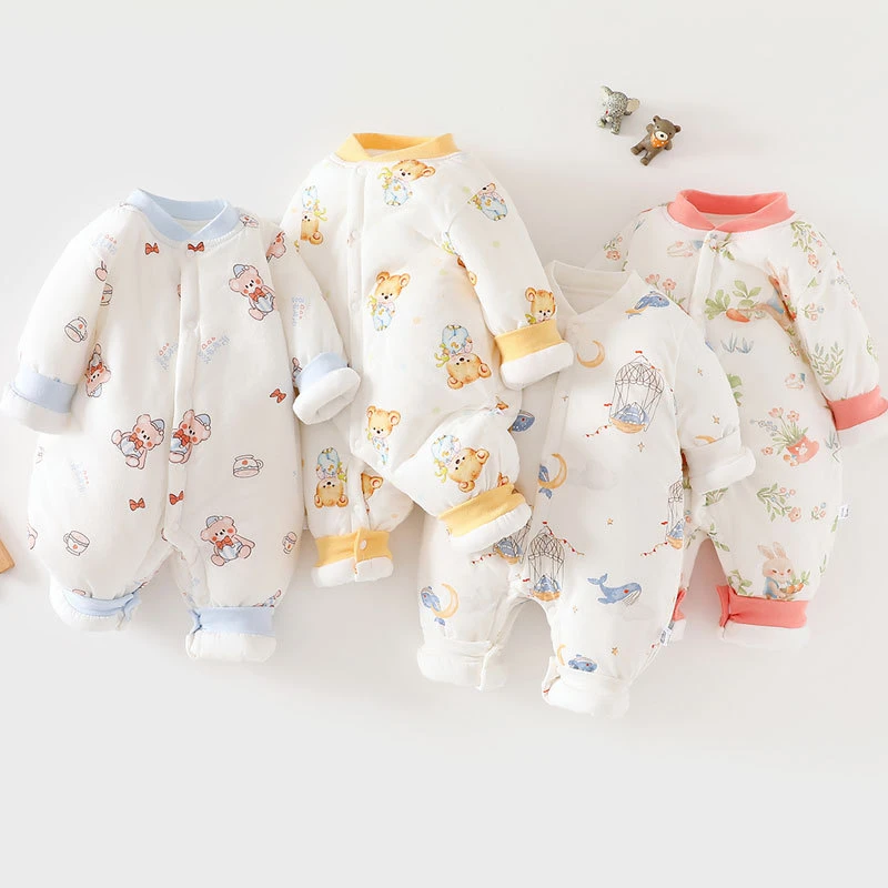 150g冬季加厚夹棉婴儿连体棉袄新生儿宝宝小棉服婴儿外出抱抱服