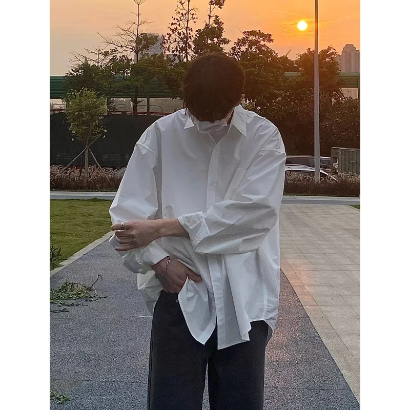 白色衬衫男日系少年感穿搭长袖夏季薄款百搭oversize大码叠穿外套