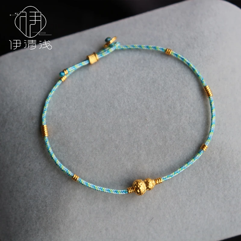 【好运】伊清浅999足金葫芦手绳端午节五彩绳黄金转运发财细手链