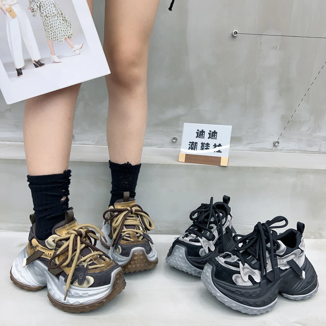 2024早秋新款老爹鞋厚底增高休闲运动鞋女鞋子网面透气系带单鞋潮