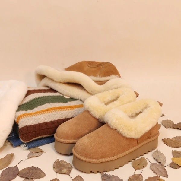 桑坡2024冬季厚底大喜庆翻毛羊皮毛一体雪地靴女羊毛妮塔短靴保暖