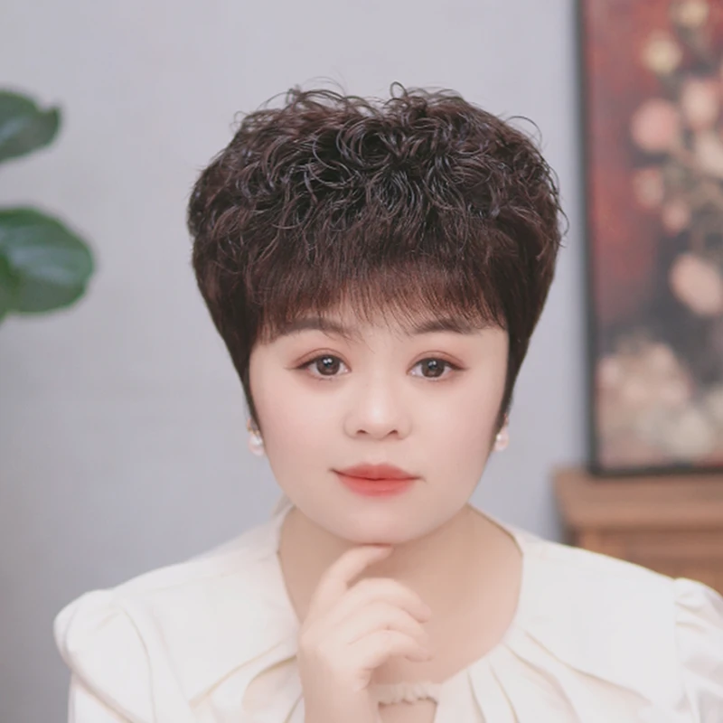【保证全真发】短卷发真发假发头套中老年女士真人发丝