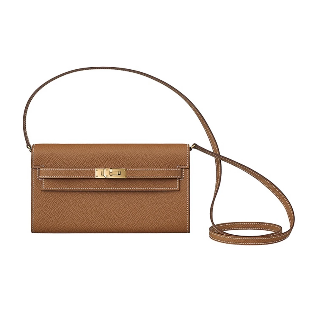 99新 Hermes/爱马仕 金棕金扣Kelly togo斜挎包U刻全套
