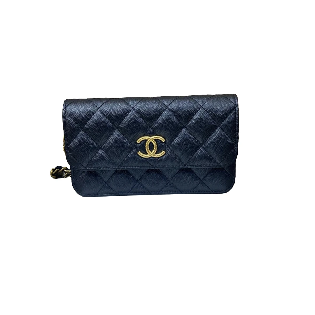 99新 Chanel/香奈儿 24s荔枝纹woc手机包芯片款23年8月票