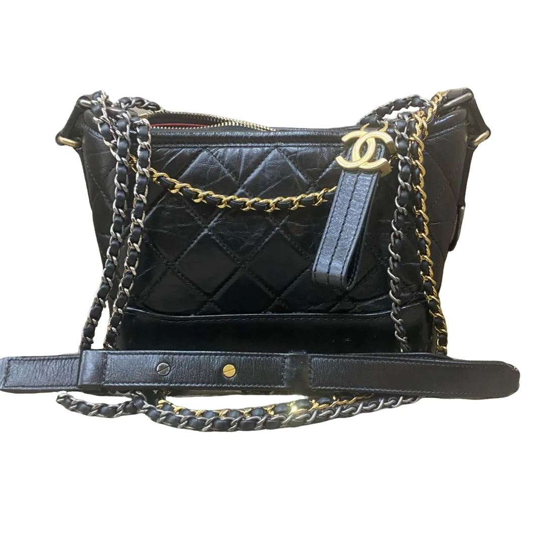 95新 Chanel/香奈儿 黑金流浪包斜挎包单肩包24开有卡