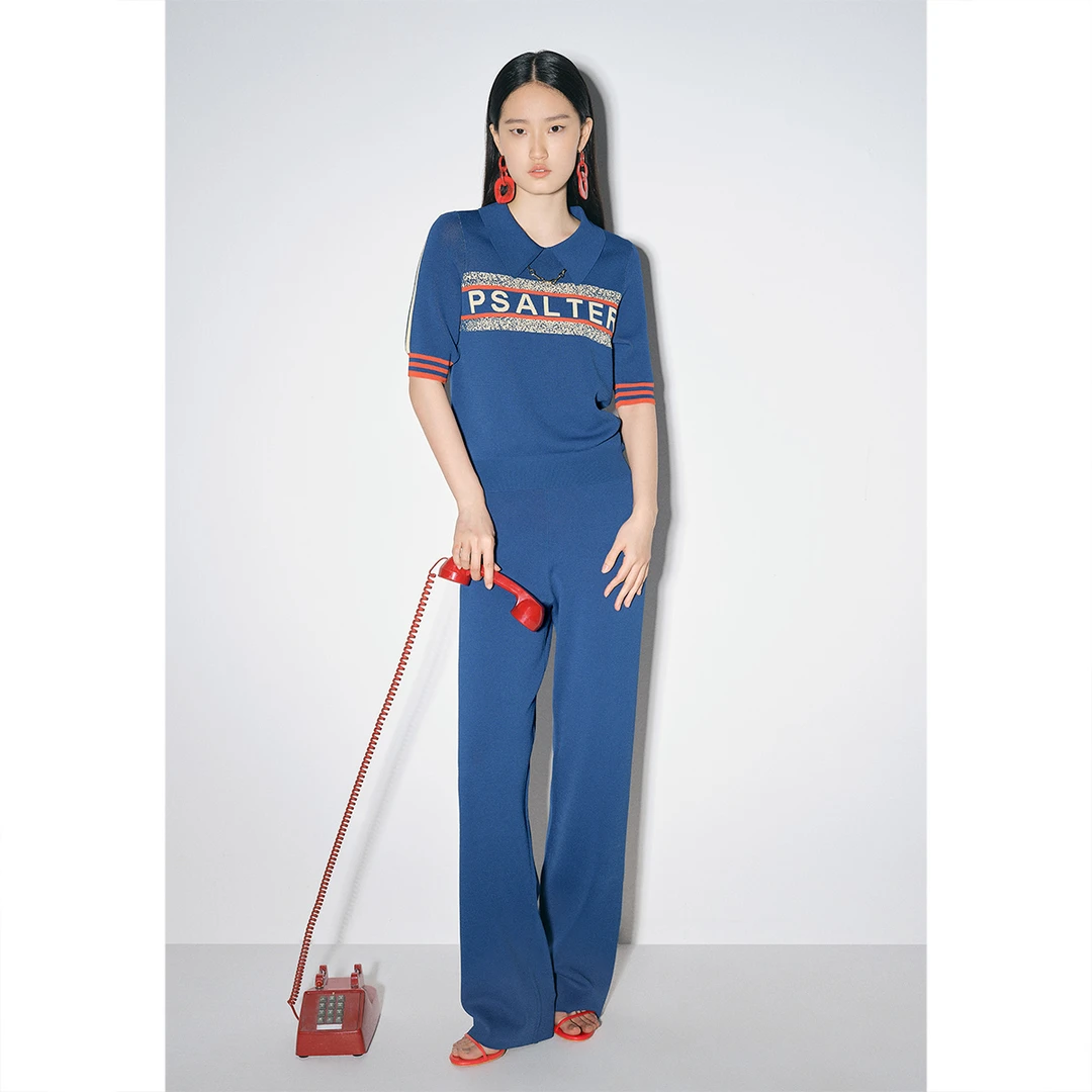 SALT.P可颜设计师时尚字母蓝色撞色针织女休闲运动套装6J53206440