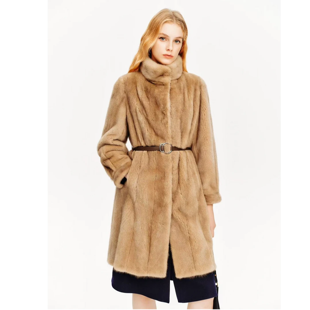 诗篇金标冬季时尚简约轻奢整貂原色水貂皮草中长款6C64509313