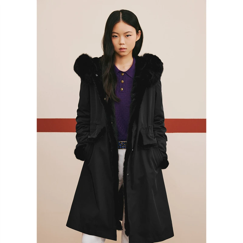 【活里活面】诗篇可拆卸中长款宽松连帽水貂保暖派克皮草6C64509243