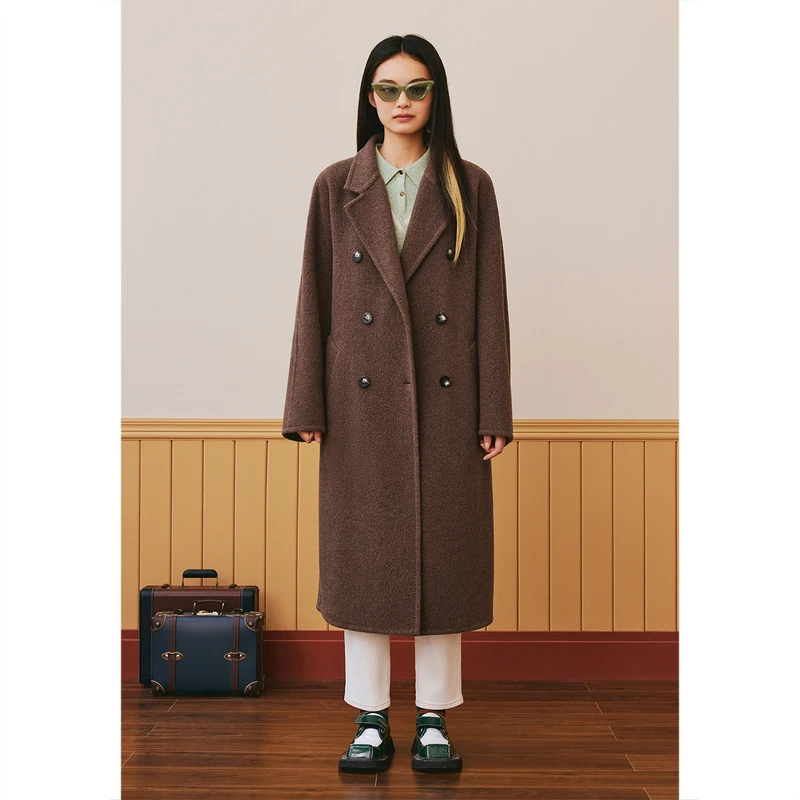 诗篇冬季时尚显瘦山羊绒高原软黄金牦牛绒双面呢大衣6C33580160