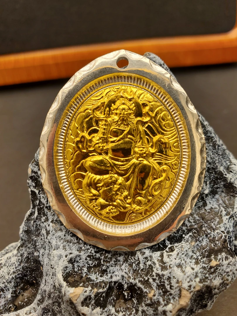 足银银制品 足银赵公明吊坠银饰项链手工古法首饰金色挂坠银制品