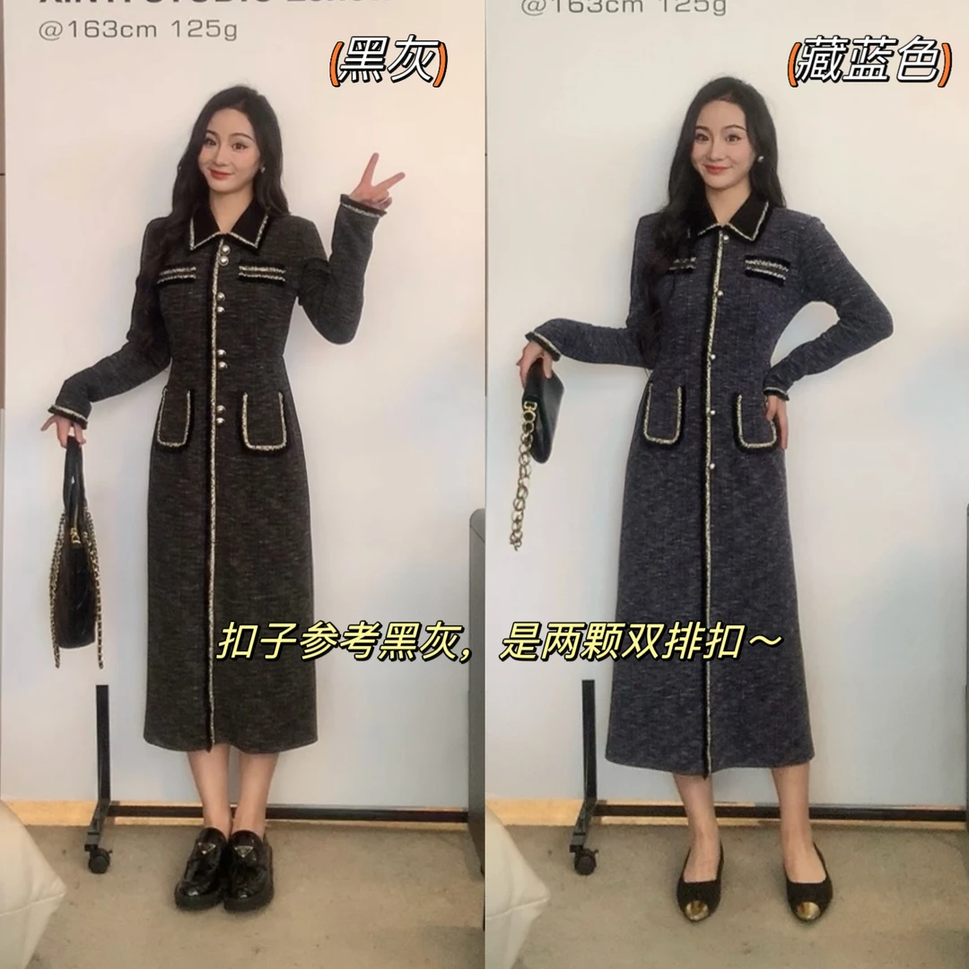 XINYI【休闲乐章】秋冬提花针织连衣裙收腰显瘦气质裙X623Q07641