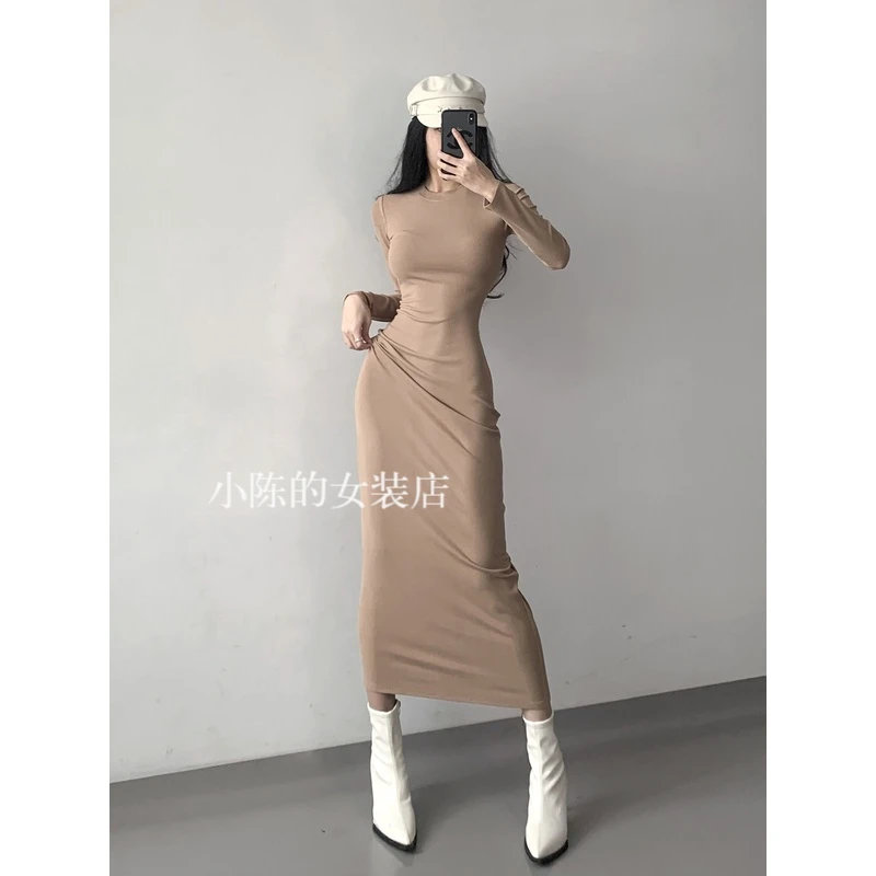 御姐风气质高级感长袖连衣裙子秋季女skims同款包臀修身拖地长裙