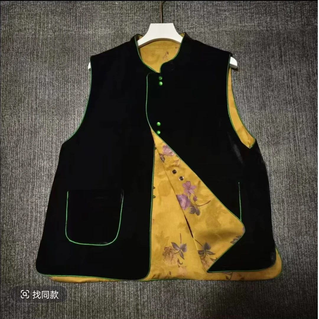 秋季新款马夹花色宽松大码双面穿坎肩时尚休闲印花外穿提花203