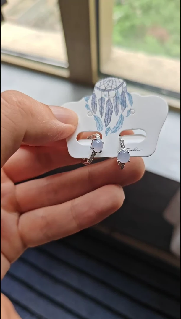【闪购商品】翡翠耳饰银S925镶嵌翡翠耳饰925银镶嵌