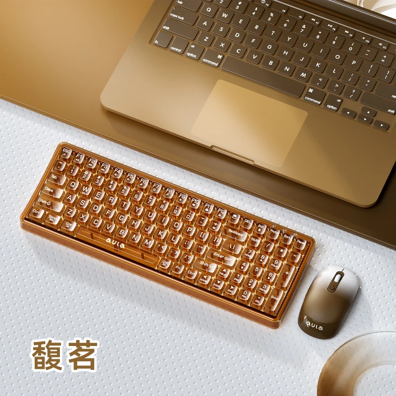 95新 AULA/狼蛛 ac210透明无线键鼠颜值台式静音便携键盘鼠标组合