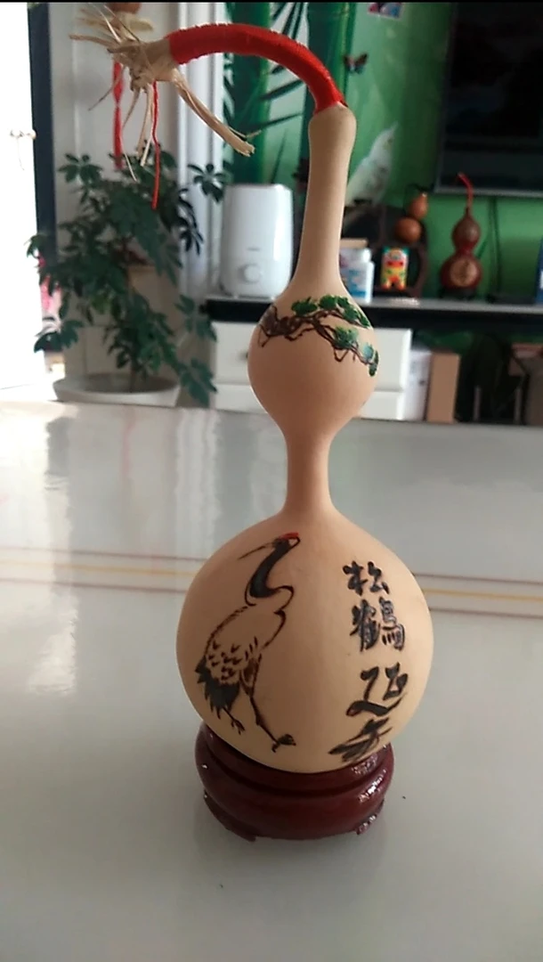 天然葫芦纯手工烙画松鹤延年图