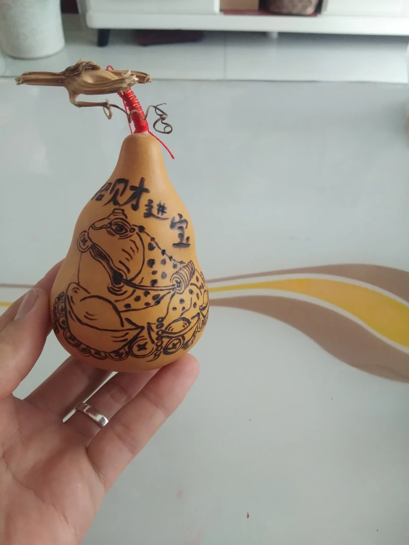 天然葫芦纯手工烙画金蟾招财进宝