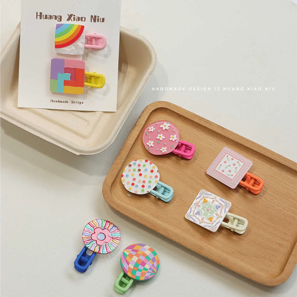 黄小妞韩版几何发夹彩虹女童碎发刘海边夹可爱卡通宝宝发卡头饰