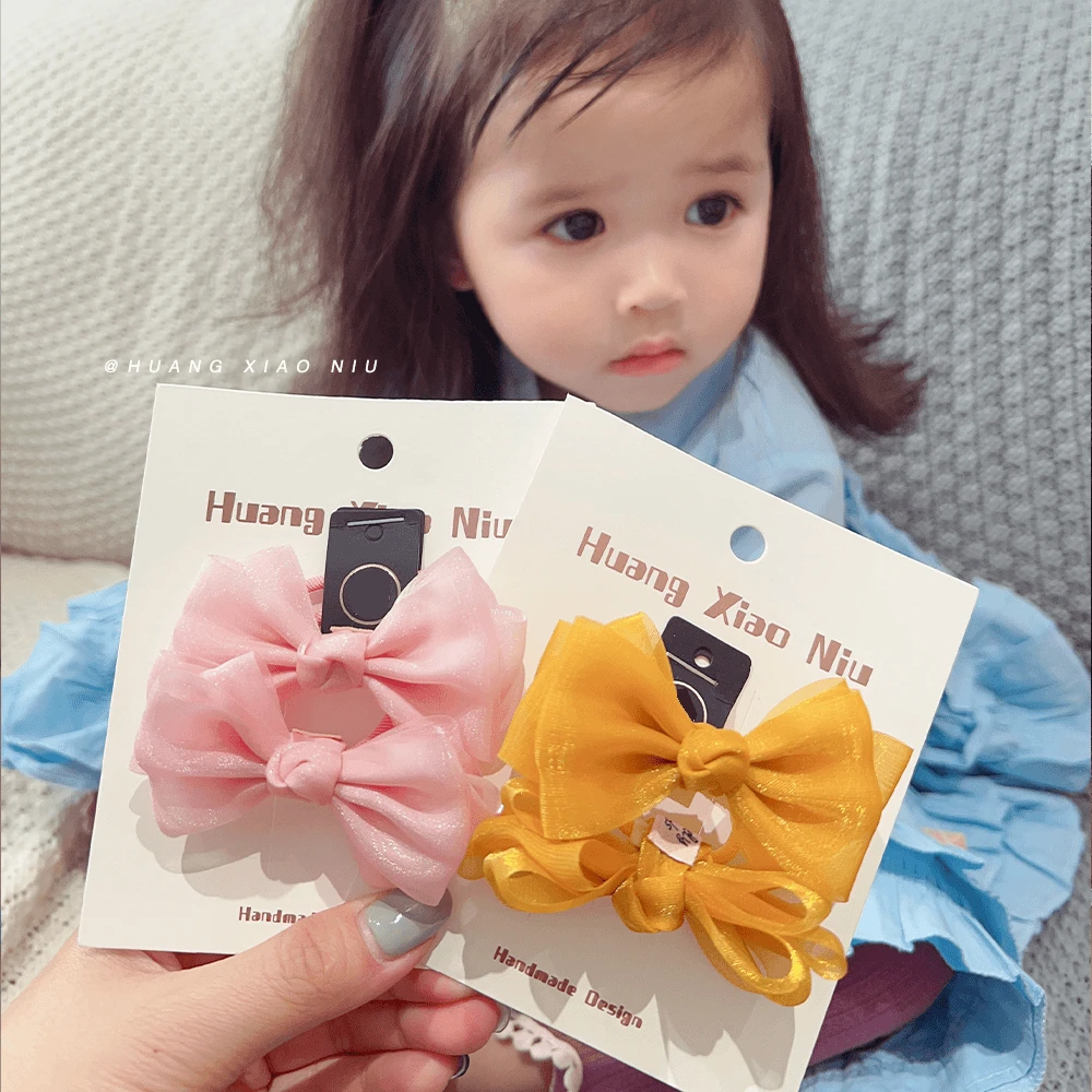 黄小妞 韩版亮晶晶雪纱蝴蝶不伤发皮筋小女孩扎头发高弹力头绳