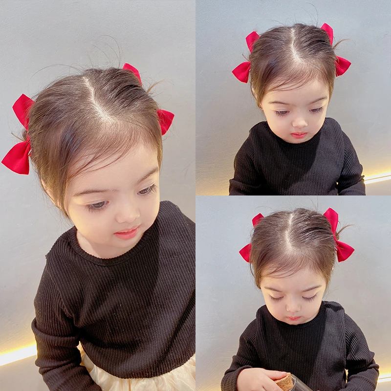 黄小妞婴儿发夹韩版简约布艺蝴蝶结立体对夹儿童公主发卡网红发饰