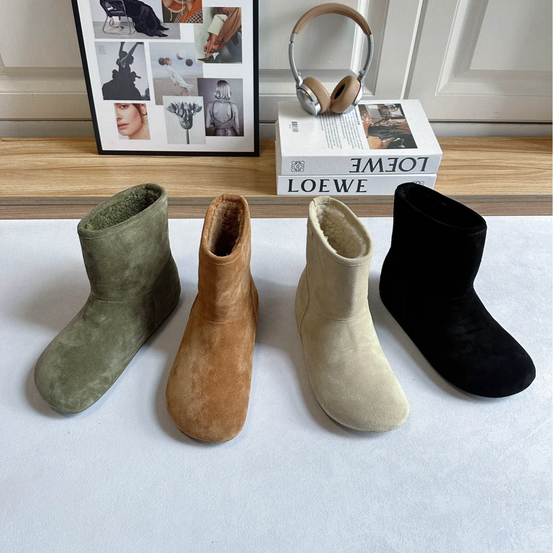 FIDOLA棉靴 时尚雪地靴百搭真皮加绒平底韩版休闲冬季短筒复古潮