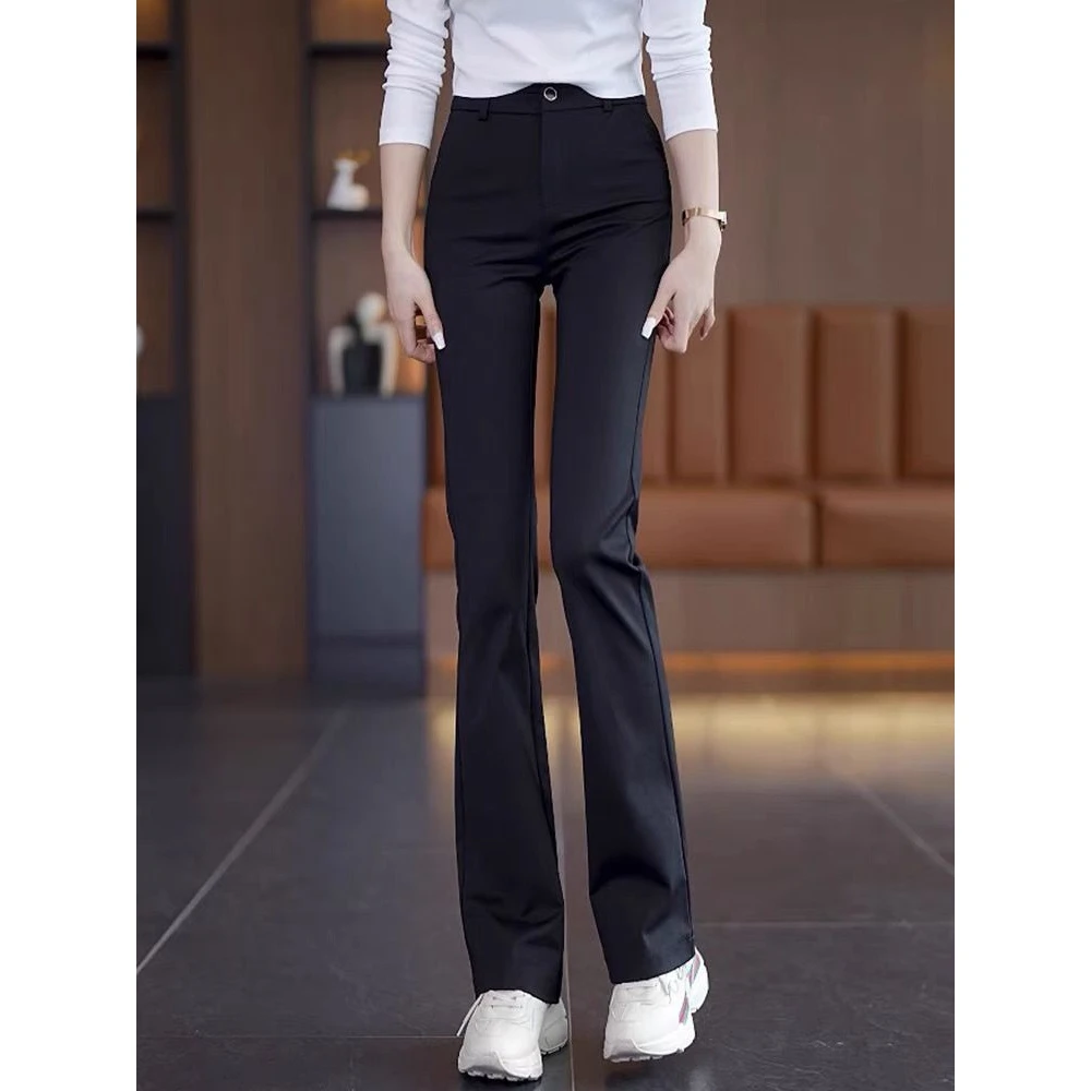 广州十三行裤子夏款高腰弹力微喇裤长裤直筒裤大码女裤显高显瘦女