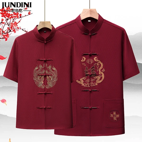 中老年唐装夏装爷爷奶奶情侣装短袖套装爸爸妈妈夏季中式婚宴礼服