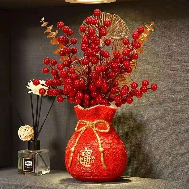 发财果红果仿真花假花摆设客厅餐桌电视柜喜庆过新年装饰品摆件