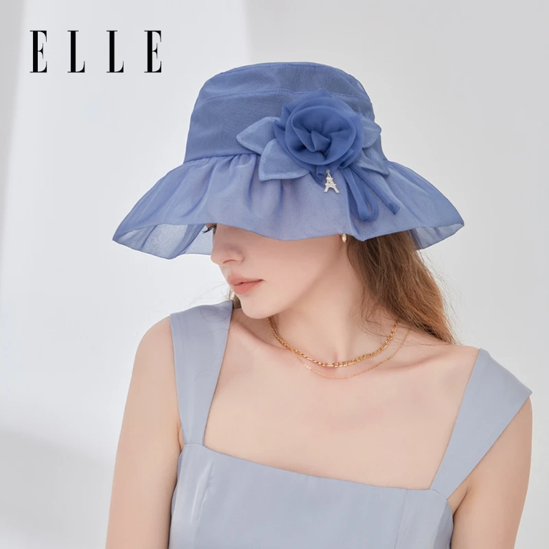 【桑蚕丝】ELLE遮阳帽女夏季大帽檐遮脸百搭户外渔夫帽35SE16024