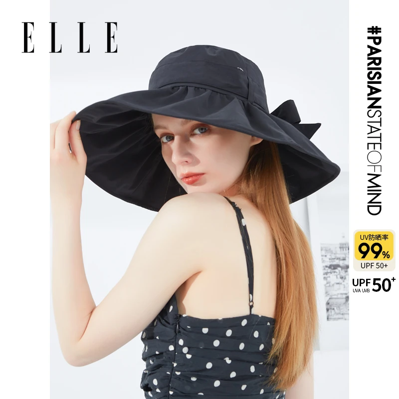 ELLE遮阳帽夏季防紫外线遮脸时尚百搭防晒渔夫帽女款34SE13029