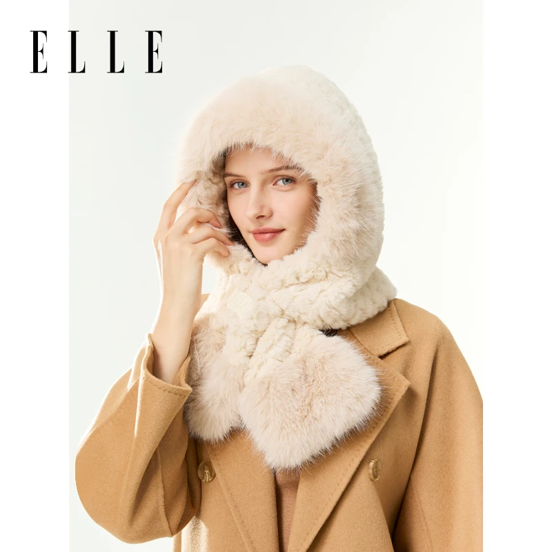 ELLE冬季围脖一体女款户外防风御寒百搭加厚保暖骑行帽35WE16015