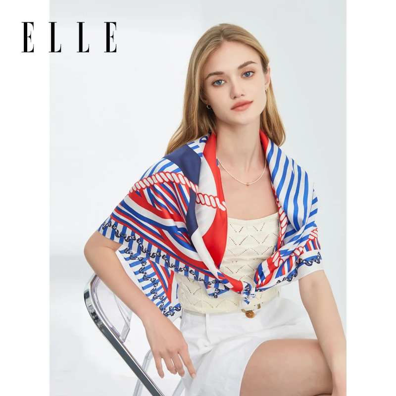 ELLE100%桑蚕丝披肩夏大方巾女法式真丝时尚丝巾礼盒装 21SE21009