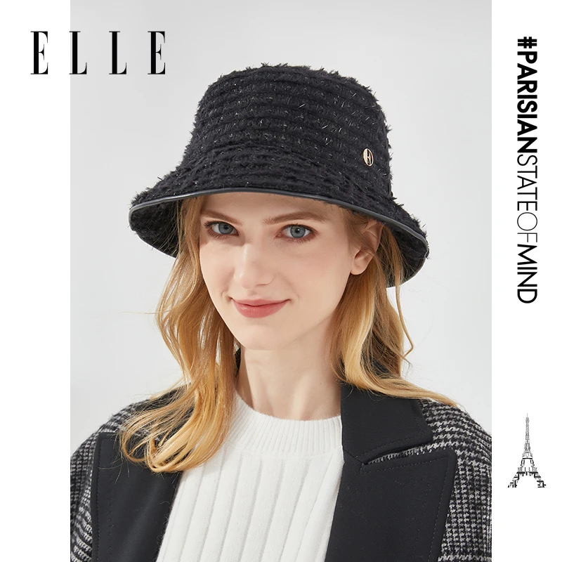 ELLE【专享】小香风花呢羊毛渔夫帽优雅经典气质系列盆帽33WE16009