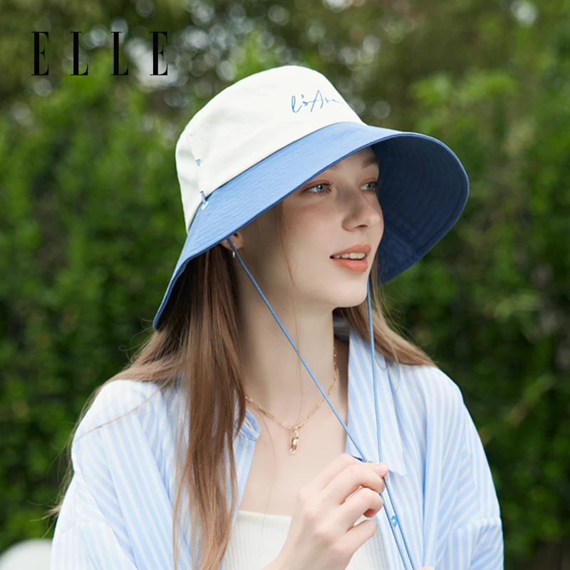 ELLE防晒帽女士夏时尚百搭休闲防紫外线遮阳遮脸渔夫帽35SE13013